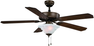 Ceiling Fan, 5-Blade, Oak/Walnut Blade, 52 in Sweep, MDF Blade, 3-Speed, With Lights: Yes